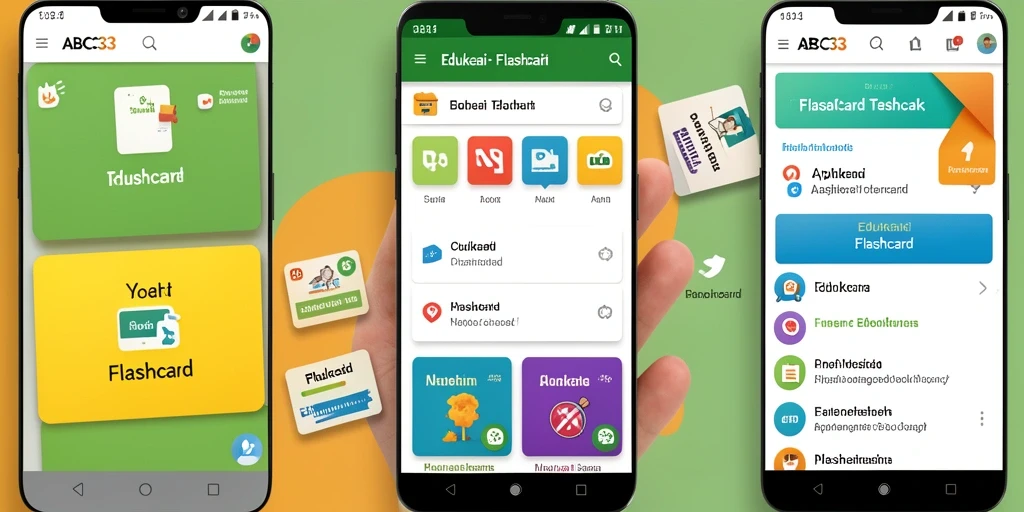 Tampilan aplikasi Flashcard ABC33 dengan interface pengguna yang menarik.