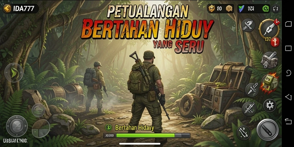 Screenshot utama IDA777 menampilkan karakter bertahan hidup di lingkungan yang menantang.