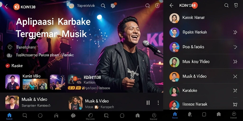 Antarmuka aplikasi KOIN138 dengan pilihan lagu karaoke yang menarik.