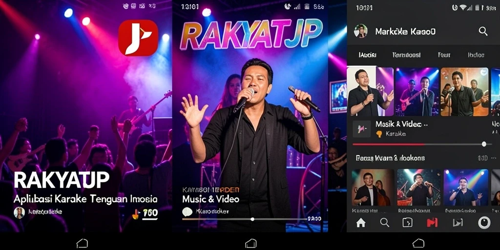 Antarmuka pengguna aplikasi Karaoke RAKYATJP yang modern dan menarik.