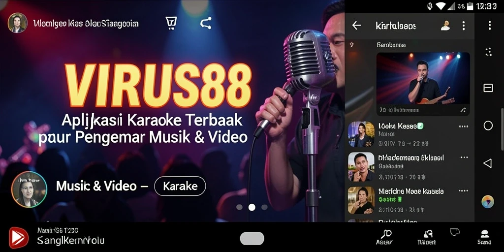 Tampilan utama <strong>VIRUS88</strong> dengan fungsi karaoke dan lirik yang jelas.